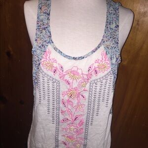 Miss me floral tank with beads and sheer back s